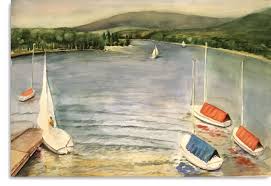 Yacht Club View Watercolor Lake Art Lake Painting National Parks