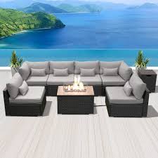 Whether on a dock, a porch, or an open air patio, these a handsome dining table complemented by cushioned or sling seating can set the stage for backyard barbecue dinners. Amazon Com Sun Peak Fire Table Set Sectional Outdoor Furniture Propane Firepit Dark Brown Rattan Multi Colors Outdoor Sofa Set A Light Gray Rectangular Table Garden Outdoor