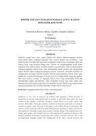We did not find results for: Pdf Kritik Dalam Ungkapan Bahasa Jawa Kajian Semantik Kognitif Criticism In Javanese Idioms Cognitive Semantic Analysis