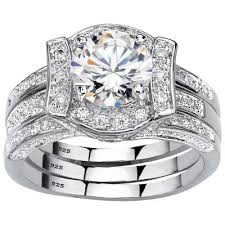 Featured ring is constructed with fine 925 sterling silver, and is lavishly plated with rhodium plating, giving it the perfect white goldtone. Fingerhut Palmbeach Jewelry 14k Gold Over Brass Princess And Round Cz Engagement Wedding And Anniversary Band Set