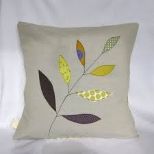 Cushion Cover Olive Green Leaves On A Branch Free Motion Applique Linen Cotton 16 Quot 40cm Applique Cushions Sewing Cushions Cushion Cover