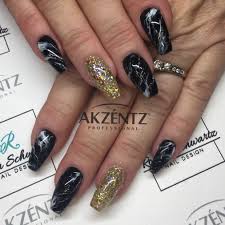 Black And Gold Glitter Coffin Nails Black Marble And Gold Glitter Coffin Gel Nails Bling Nails Glitter Gel Nails Nails