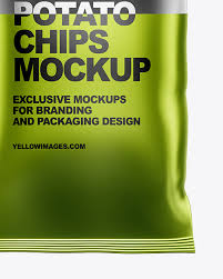 Frosted Bag With Corrugated Black Potato Chips Mockup In Packaging Mockups On Yellow Images Object Mockups