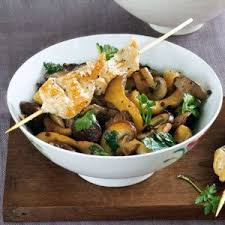 Warmer Pilzsalat Mit Hahnchenspiessen Rezept Mit Bildern Pilzsalat Rezepte Hahnchenspiesse