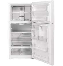 Stainless steel trimmed glass door with sleek white cabinet, recessed handle provides a flush finish with the door with cylinder. Ge Gts22kgnrww Ge 21 9 Cu Ft Top Freezer Refrigerator Gts22kgnrww Weaver Appliance