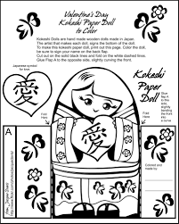 Valentine S Day Kokeshi Paper Doll To Color Paper Dolls Paper Doll Template Paper Dolls Printable