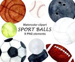 Sports Clipart Sport Ball Set Watercolor Clipart Football Etsy Sports Balls Basketball Clipart Volleyball Clipart