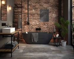 Gambar Minimalist bathroom with exposed brick wall