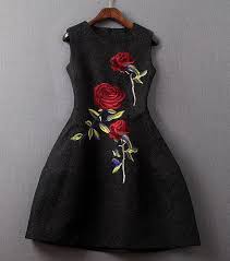 Black Embroidered Rose Dress Embroidery Fashion Embroidered Dress Rose Embroidered Dress