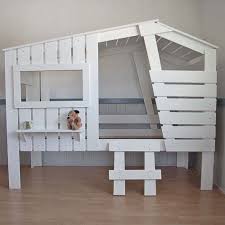 Huttenbett Spielbett Kinderbett Strandhaus Weiss Massivholz 90x200cm Kinderbett Haus Kinder Zimmer Kinderbett