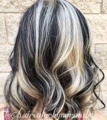 We love this hair idea because it is stylish and stunning. Black And White Chunky Highlight Lowlight Pinwheel Hair Color By Haircolorbymiranda Pinwheel Hair Color White Hair Highlights Hair Color For Black Hair