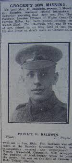 Burnley Roll of Honour Private Henry Baldwin