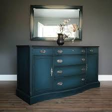 Vintage Painted Refinished Buffet Cabinet Sideboard Furniture In Moody Blue With Dark Stained Top Modern Teal Painted Furniture Sideboard Furniture Furniture