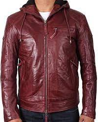 Men Maroon Hooded Leather Jacket Men Leather Hooded Jacket Men Jackets Leather Jacket Men Jackets Men Fashion Leather Jacket With Hood