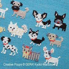 Lambswool jobelan with weeks dye works floss (or dmc floss 165, 640, 838, 535, 312, 815, 3345, 3045). Gera By Kyoko Maruoka 15 Dog Breeds Zoom 2 Cross Stitch Chart Cross Stitch Animals Cross Stitch Numbers Cross Stitching