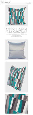 miss lapin 北欧极简沙发床头抱枕靠包 湖蓝色几何图形绣花方枕 home collections pillows bed pillows