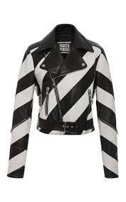 Black And White Striped Leather Jacket Striped Leather Jacket By Fausto Puglisi Moda Operandi Striped Leather Jacket Jackets Winter Fashion Coats