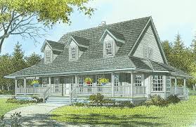 Farmhouse floor plans (or farmhouse style house plans) may feature a porch with simple round or square columns extending to the porch floor, with a balustrade between the columns. Wrap Around Porch Farmhouse Plan 3 Bedroom 2 Story Design