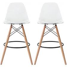 2xhome Set Of 2 25 Seat Height Modern Chair Plastic Bar Stool Counter Stools With Back Eiffel Chairs Natural Wood Legs Clear Walmart Com Bar Stools Modern Bar Stools Stools With Backs