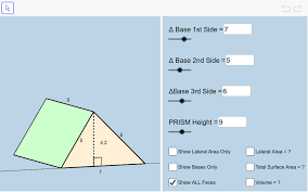 Volume = 0.5 * b * h * length , where b is the length of the base of the triangle , h is the height of the triangle and length is prism length. Build Your Own Right Triangular Prism Geogebra