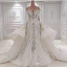 Discount2019 Portrait Mermaid Wedding Dresses With Overskirts Lace Ruched Sparkle Rhinstone Bridal Gowns Dubai Luxury Dresses From Magicdress2011 233 48 Dhg Wedding Dresses Crystal Wedding Dresses Sweetheart Wedding Dress