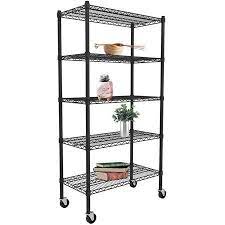 Black Metal Shelving Unit Urhomepro 5 Tier Heavy Duty Height Adjustable Kitchen Storage Shelves Wire Shelving With Wheel Wire Storage Racks For Garage Office Metal Shelving Units Metal Shelves Metal Storage Shelves