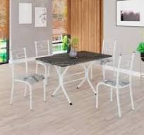 Conjunto Sala de Jantar Mesa Retangular 100x60cm Tampo Pedra Ardósia  Indiana 4 Cadeiras Paraty Paraopeba / Branco