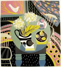 Jane Walker Two Chairs Two Chairs By British Printmaker Jane Walker Reduction Linocut Method Linocut Prints Woodcuts Prints Prints