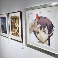 手前の絵の指先の血をよく見たらジャギってたりとphotoshop感があって何故か嬉しかったのは秘密 安倍吉俊 serialexperimentslain lain 安倍吉俊 イラスト ジャギ