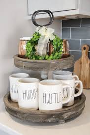 Two Tier Wood Tray Wood Tiered Tray Farmhouse Kitchen Decor Mini Boxwood Wreath Rae Dunn Mug Farmhouse Kitchen Decor Country Farmhouse Decor Tray Decor