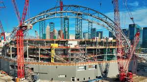 A's Las Vegas stadium takes shape as second steel truss arch rises on Strip; $2B domed ballpark on track for 2028