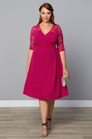 Our Plus Size Lavish Lace Dress Is Designed In A Bold Fuchsia Pink With A Trendy Illusion Neckline And Plus Size Cocktail Dresses Plus Size Fashion Lace Dress