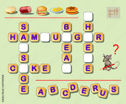 logic crossword puzzle game for kids to study english words find missing letters and draw them in empty squares developing writing and reading skills printable worksheet for children textbook stock vector