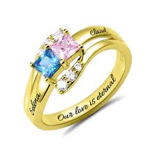 Birthstones also make wonderful gifts for your wedding party. Custom Engraved Two Birthstones Ring Gold Plated