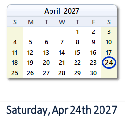 April 24, 2027 Calendar with Holidays & Count Down - USA