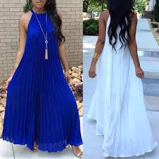 Hot Summer Halter Pleated Casual Maxi Dress White Flowing Maxi Dress Maxi Dress Casual Summer Dresses