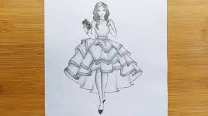 (step 3) lightly draw ovals for arm guidelines. How To Draw A Girl With Beautiful Dresses Art Tutorial Pencil Sketch Youtube