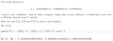 R Markdown Present Equation Coefficient Result Outside Of Chunks Stack Overflow