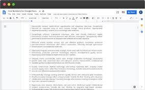 I'm working on this document in google docs right now. Line Numbers For Google Docs