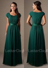 Dark Green Long Floor Length Temple Modest Bridesmaid Formal Dresses With Cap Sleeves Ch Modest Dresses Dark Green Bridesmaid Dress Formal Dresses For Weddings