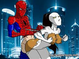 Perverted Spiderman makes young brunette moan in fantastic hentai porn