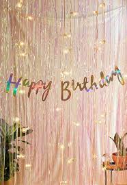 Birthday Decoration At Home With Balloons And Lights Happy Birthday Pink Garlands Fairy Lights Fun Birthday Ideas Potted Plants In 2020 21st Birthday Decorations Birthday Decorations Birthday Party 21