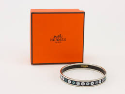 Details About Hermes Palladium Plated Narrow Bangle With Blue Dot Print Size 70
