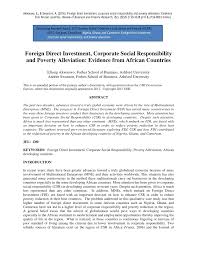 Pdf Foreign Direct Investment Corporate Social Responsibility And Poverty Alleviation Evidence From African Countries