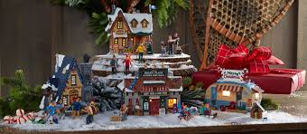 Christmas backgound with illuminated wooden village and christma. Lemax Village Enhancements Lighted Accessories