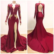 Hot Sale Arabic Gold Appliques Prom Dresses Mermaid Vintage Long Sleeves Sexy High Thigh Split Black Girls Evening Gowns Exotic Prom Dresses Flirt