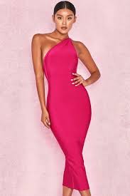 Clothing Bandage Dresses Sasha Hot Pink One Shoulder Bandage Dress Bandage Midi Dress Pink Formal Dresses Bandage Dress Bodycon