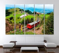 Sightseeing Train Canvas Print Switzerland Art Print Giclee Etsymktgtool Switzerlandartwork Grassymeadow Mountain Canvas Canvas Prints Office Wall Decor