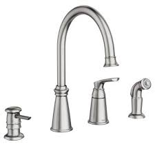 The faucet may or may not have a side sprayer installed next to the faucet. Moen 87044srs Whitmore One Handle High Arc Kitchen Faucet With Side Spray In Spot Resist Stainless