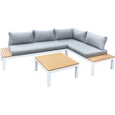 Alu rattan sonneninsel sonnenliege sitzgruppe gartenlounge gartenmöbel lounge. Gartenfreude Alu Lounge Mit Latten In Holzoptik Aus Ps Weiss Kaufen Bei Obi